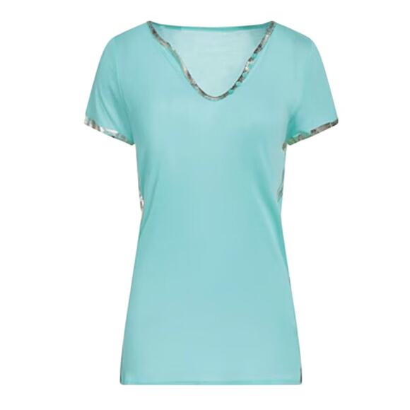 Zadig & Voltaire Tino Turquoise and Silver Foil Tee M - Picture 1 of 7